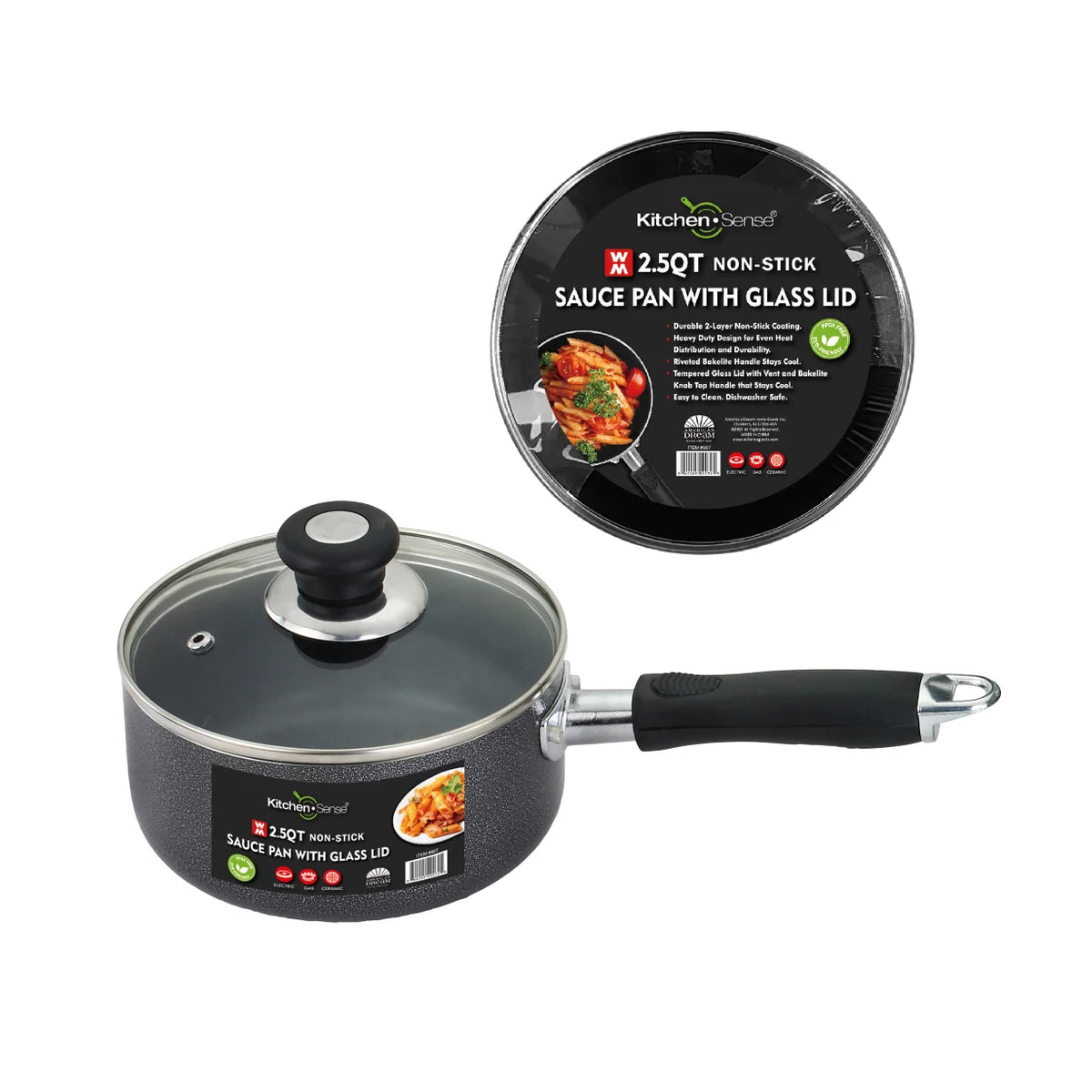 2 Handle Non-Stick Sauce Pot With Glass Lid - 2.5 Qt